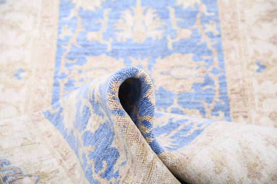 Traditional Hand Knotted Ziegler Farhan Wool Rug of Size 2'7'' X 8'1'' in Blue and Ivory Colors - Made in Afghanistan
