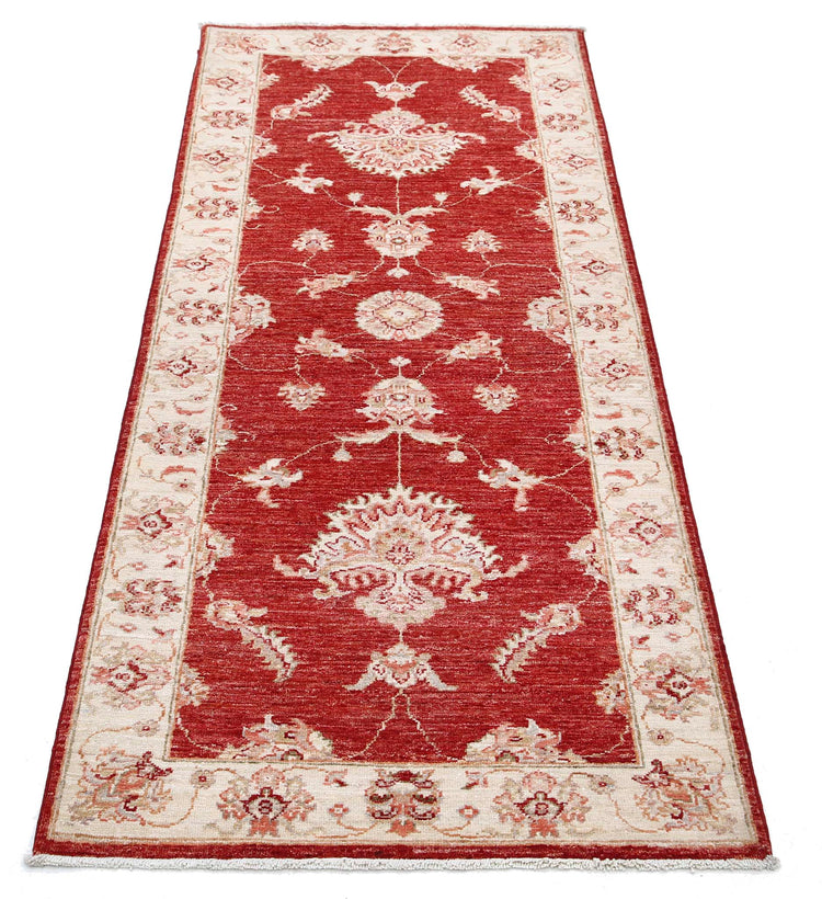 Traditional Hand Knotted Ziegler Farhan Wool Rug of Size 2'7'' X 6'2'' in Red and Ivory Colors - Made in Afghanistan