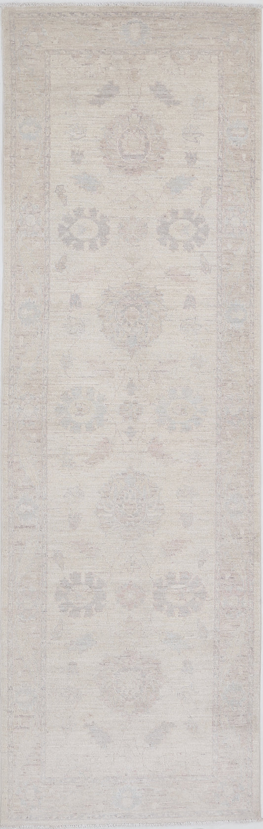 Traditional Hand Knotted Serenity Farhan Wool Rug of Size 2'6'' X 8'6'' in Ivory and Brown Colors - Made in Afghanistan