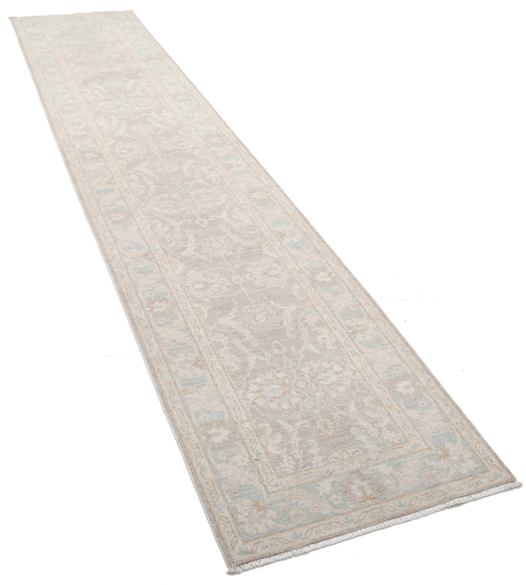 Traditional Hand Knotted Serenity Farhan Wool Rug of Size 2'6'' X 12'0'' in Brown and Blue Colors - Made in Afghanistan