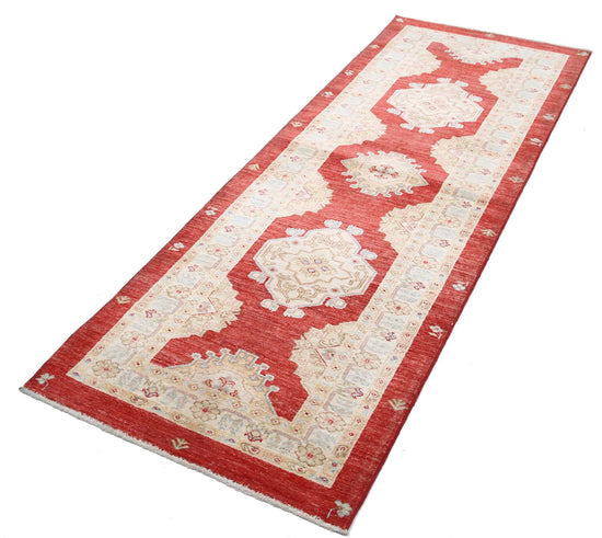 Traditional Hand Knotted Ziegler Farhan Wool Rug of Size 2'8'' X 7'4'' in Red and Red Colors - Made in Afghanistan