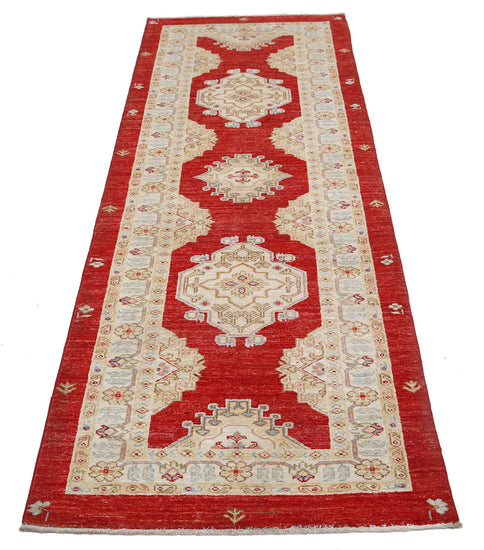 Traditional Hand Knotted Ziegler Farhan Wool Rug of Size 2'8'' X 7'4'' in Red and Red Colors - Made in Afghanistan