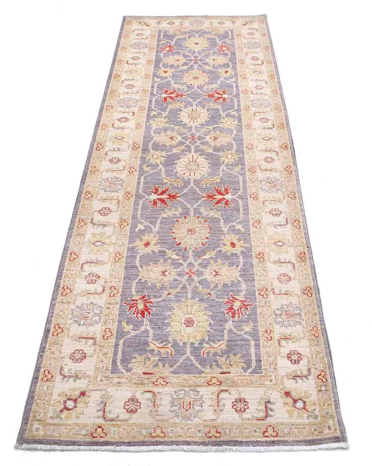 Traditional Hand Knotted Ziegler Farhan Wool Rug of Size 2'7'' X 8'4'' in Purple and Ivory Colors - Made in Afghanistan