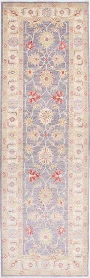 Traditional Hand Knotted Ziegler Farhan Wool Rug of Size 2'7'' X 8'4'' in Purple and Ivory Colors - Made in Afghanistan