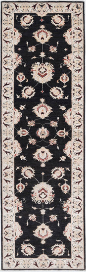 Traditional Hand Knotted Ziegler Farhan Wool Rug of Size 2'6'' X 8'8'' in Black and Ivory Colors - Made in Afghanistan