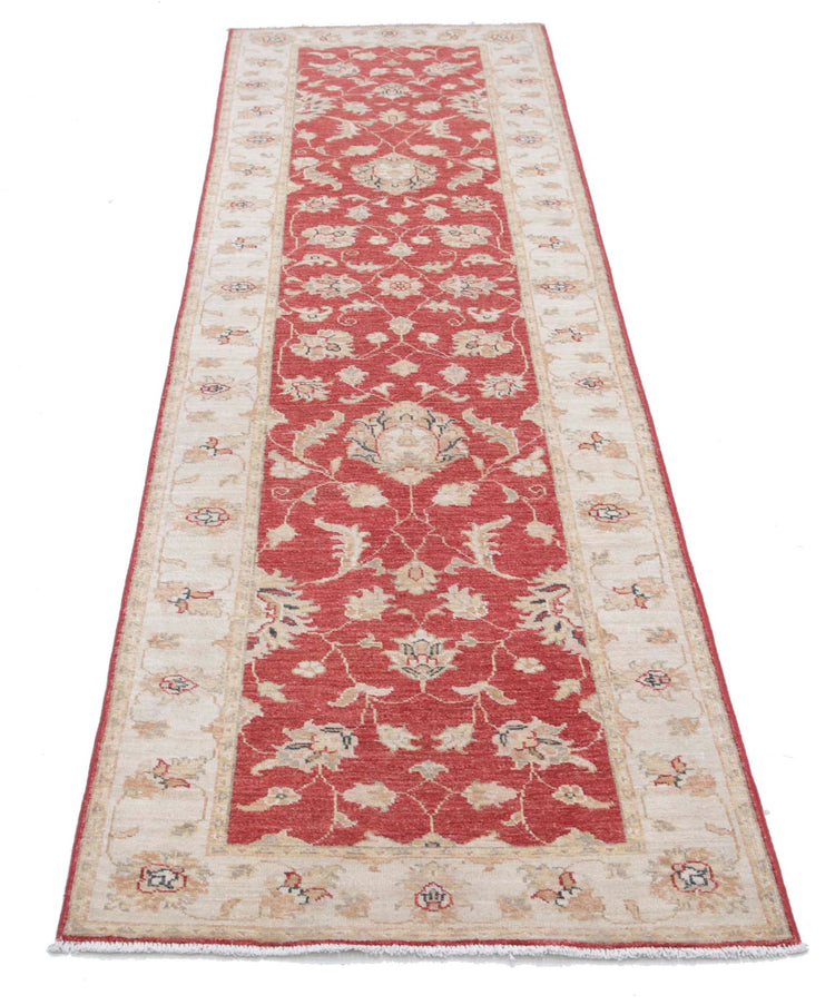 Traditional Hand Knotted Ziegler Farhan Wool Rug of Size 2'7'' X 9'6'' in Red and Ivory Colors - Made in Afghanistan