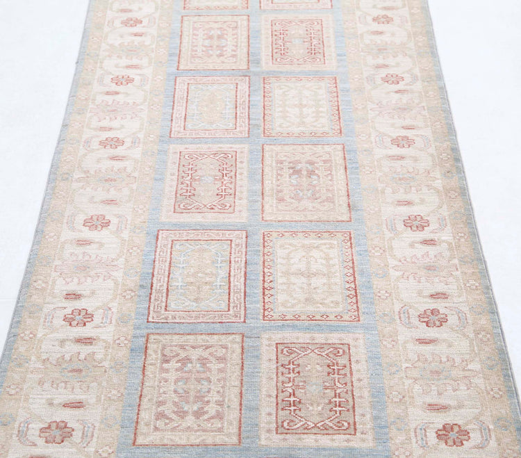 Traditional Hand Knotted Serenity Farhan Wool Rug of Size 2'9'' X 7'4'' in Blue and Ivory Colors - Made in Afghanistan