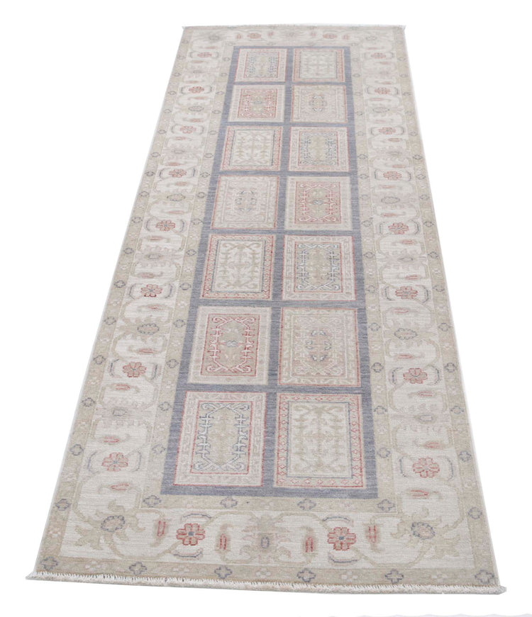 Traditional Hand Knotted Serenity Farhan Wool Rug of Size 2'7'' X 8'0'' in Grey and Ivory Colors - Made in Afghanistan