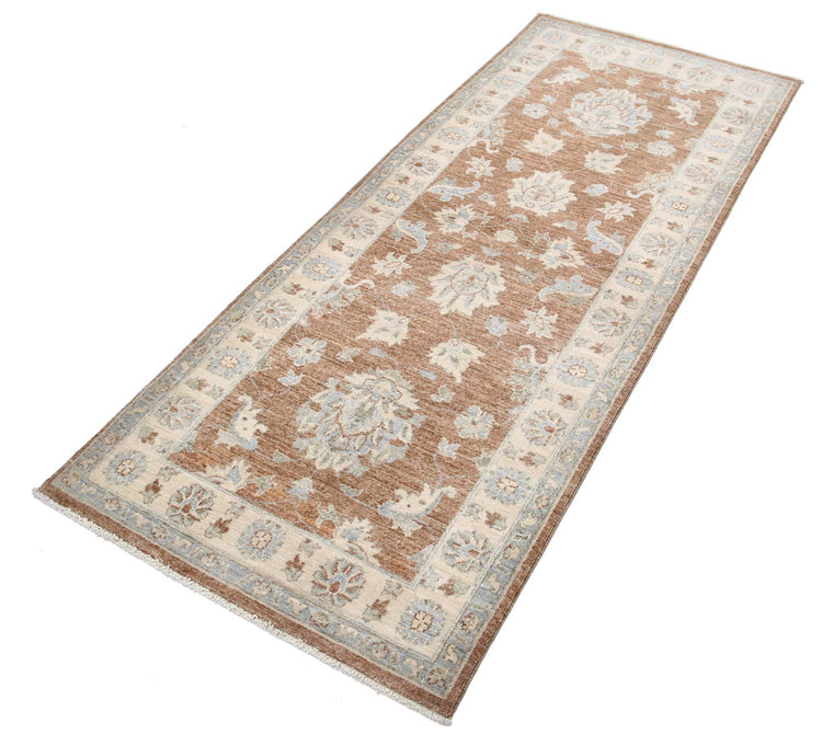 Traditional Hand Knotted Ziegler Farhan Wool Rug of Size 2'7'' X 6'5'' in Brown and Ivory Colors - Made in Afghanistan