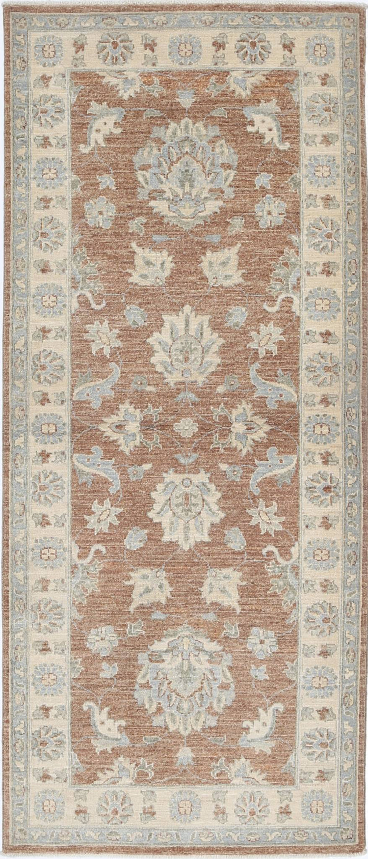 Traditional Hand Knotted Ziegler Farhan Wool Rug of Size 2'7'' X 6'5'' in Brown and Ivory Colors - Made in Afghanistan