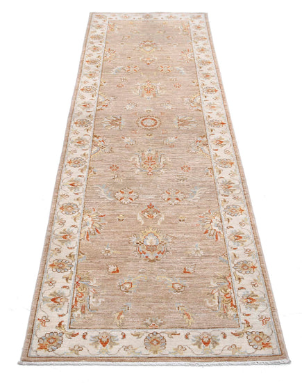 Traditional Hand Knotted Ziegler Farhan Wool Rug of Size 2'6'' X 7'10'' in Brown and Ivory Colors - Made in Afghanistan