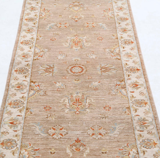 Traditional Hand Knotted Ziegler Farhan Wool Rug of Size 2'6'' X 7'10'' in Brown and Ivory Colors - Made in Afghanistan