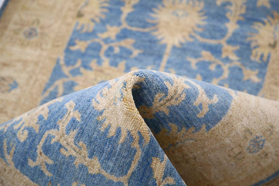 Traditional Hand Knotted Ziegler Farhan Wool Rug of Size 2'8'' X 8'0'' in Blue and Ivory Colors - Made in Afghanistan