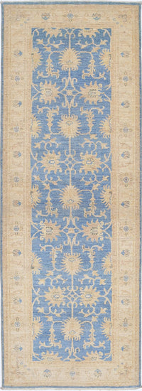 Traditional Hand Knotted Ziegler Farhan Wool Rug of Size 2'8'' X 8'0'' in Blue and Ivory Colors - Made in Afghanistan