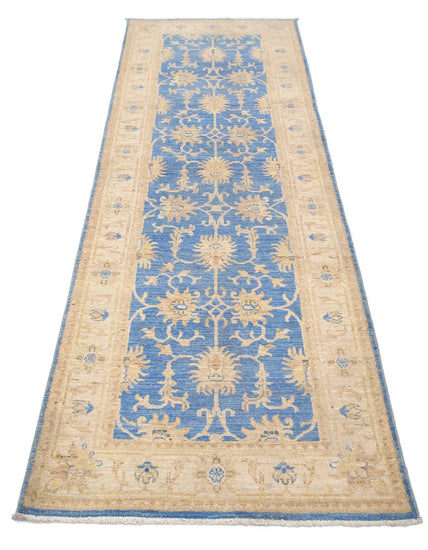 Traditional Hand Knotted Ziegler Farhan Wool Rug of Size 2'7'' X 8'0'' in Blue and Ivory Colors - Made in Afghanistan
