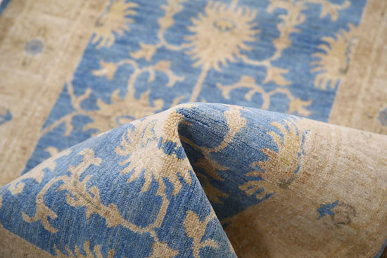 Traditional Hand Knotted Ziegler Farhan Wool Rug of Size 2'7'' X 8'0'' in Blue and Ivory Colors - Made in Afghanistan