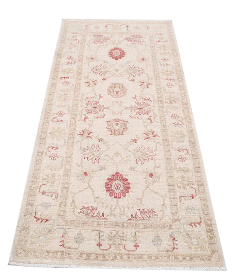 Traditional Hand Knotted Serenity Farhan Wool Rug of Size 2'8'' X 6'4'' in Ivory and Ivory Colors - Made in Afghanistan