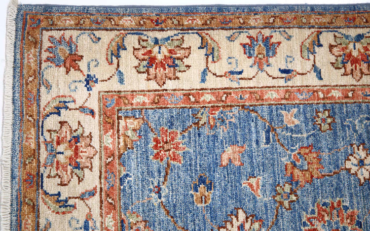 Traditional Hand Knotted Ziegler Farhan Wool Rug of Size 2'8'' X 6'10'' in Blue and Ivory Colors - Made in Afghanistan