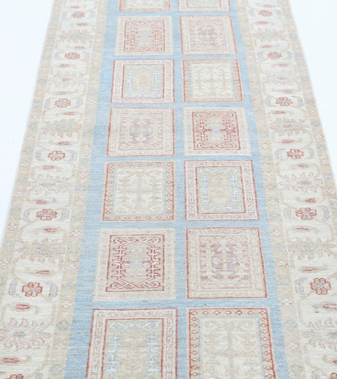 Traditional Hand Knotted Serenity Farhan Wool Rug of Size 2'7'' X 8'2'' in Blue and Ivory Colors - Made in Afghanistan