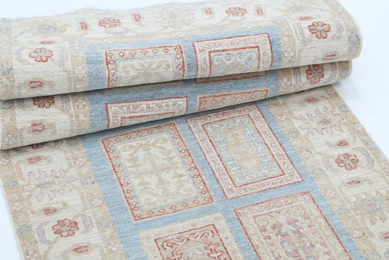 Traditional Hand Knotted Serenity Farhan Wool Rug of Size 2'7'' X 8'2'' in Blue and Ivory Colors - Made in Afghanistan