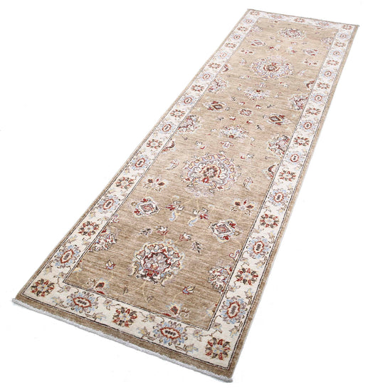 Traditional Hand Knotted Ziegler Farhan Wool Rug of Size 2'6'' X 8'8'' in Brown and Ivory Colors - Made in Afghanistan
