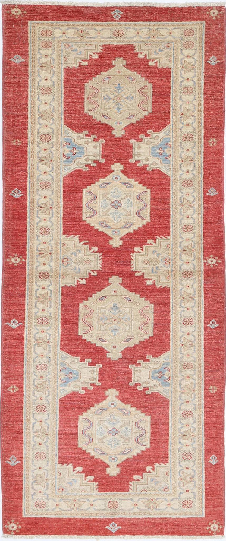 Traditional Hand Knotted Ziegler Farhan Wool Rug of Size 2'9'' X 7'1'' in Red and Red Colors - Made in Afghanistan