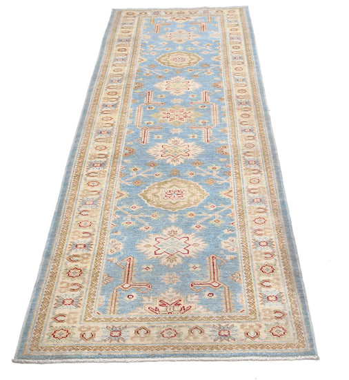 Traditional Hand Knotted Ziegler Farhan Wool Rug of Size 2'9'' X 7'7'' in Blue and Ivory Colors - Made in Afghanistan