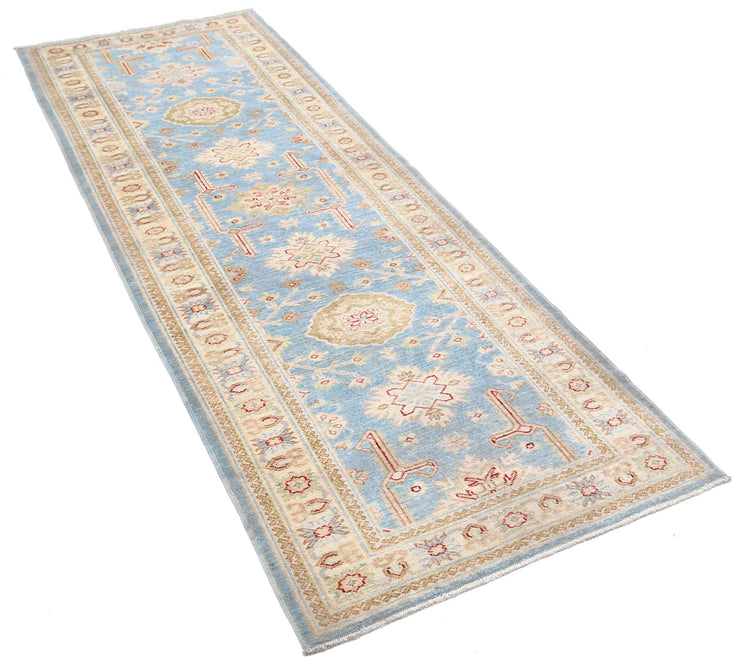Traditional Hand Knotted Ziegler Farhan Wool Rug of Size 2'9'' X 7'7'' in Blue and Ivory Colors - Made in Afghanistan