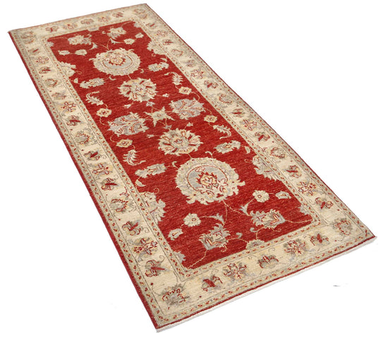 Traditional Hand Knotted Ziegler Farhan Wool Rug of Size 2'9'' X 6'6'' in Red and Ivory Colors - Made in Afghanistan