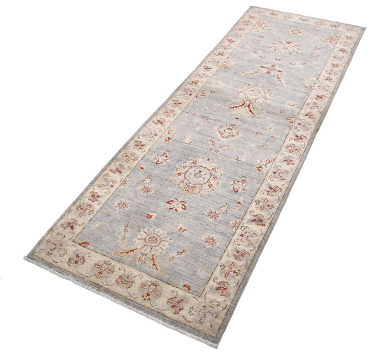 Traditional Hand Knotted Ziegler Farhan Wool Rug of Size 2'8'' X 7'7'' in Grey and Ivory Colors - Made in Afghanistan