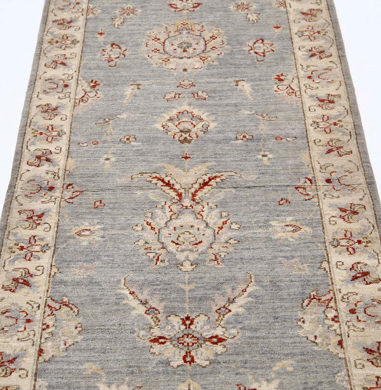 Traditional Hand Knotted Ziegler Farhan Wool Rug of Size 2'8'' X 7'7'' in Grey and Ivory Colors - Made in Afghanistan