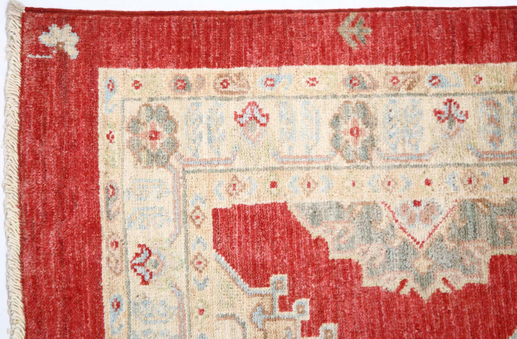 Traditional Hand Knotted Ziegler Farhan Wool Rug of Size 2'7'' X 7'7'' in Red and Red Colors - Made in Afghanistan