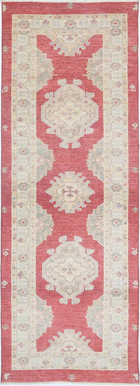 Traditional Hand Knotted Ziegler Farhan Wool Rug of Size 2'7'' X 7'7'' in Red and Red Colors - Made in Afghanistan