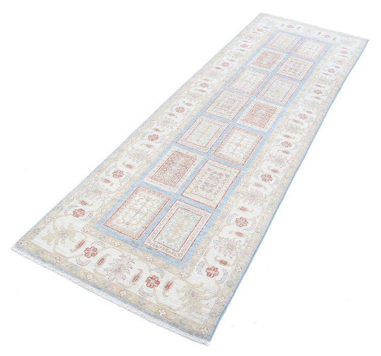 Traditional Hand Knotted Serenity Farhan Wool Rug of Size 2'6'' X 8'3'' in Blue and Ivory Colors - Made in Afghanistan