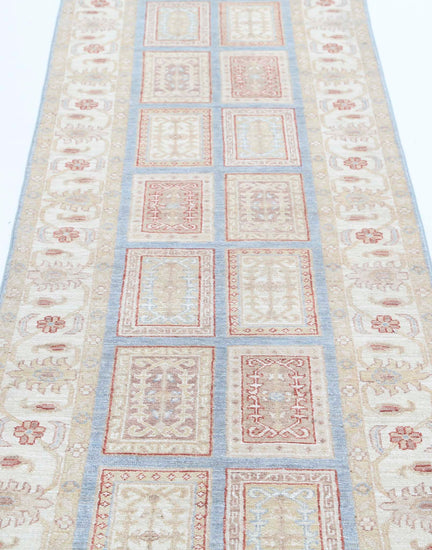 Traditional Hand Knotted Serenity Farhan Wool Rug of Size 2'6'' X 8'3'' in Blue and Ivory Colors - Made in Afghanistan