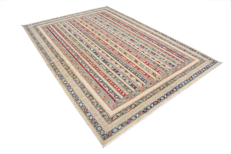 Traditional Hand Knotted Shaal Farhan Wool Rug of Size 6'9'' X 9'7'' in Multi and Multi Colors - Made in Afghanistan