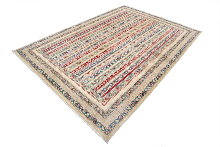 Traditional Hand Knotted Shaal Farhan Wool Rug of Size 6'9'' X 9'7'' in Multi and Multi Colors - Made in Afghanistan