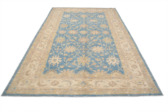 Traditional Hand Knotted Ziegler Farhan Wool Rug of Size 6'8'' X 9'8'' in Blue and Ivory Colors - Made in Afghanistan