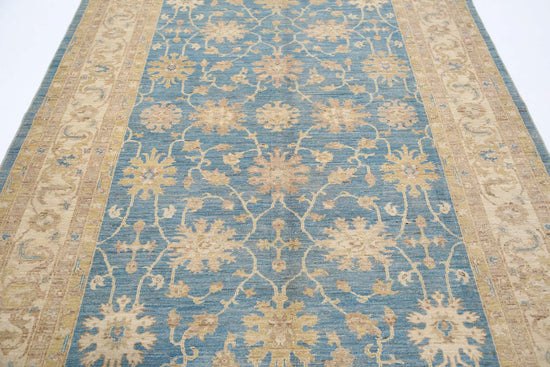 Traditional Hand Knotted Ziegler Farhan Wool Rug of Size 6'8'' X 9'8'' in Blue and Ivory Colors - Made in Afghanistan