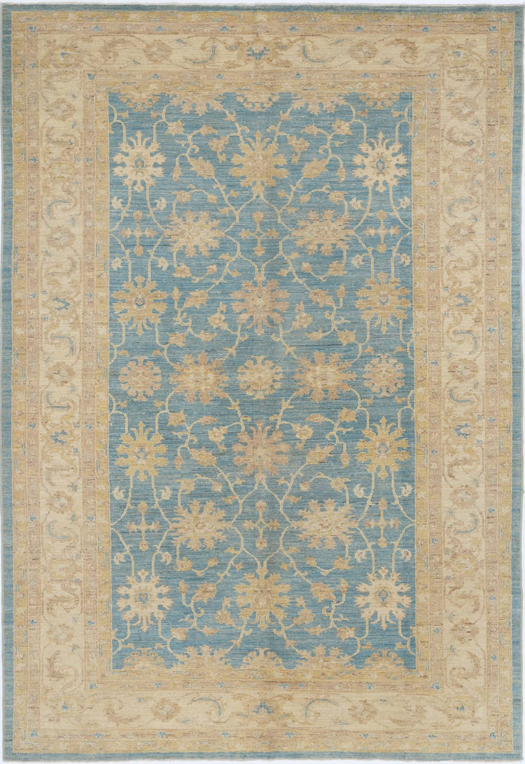 Traditional Hand Knotted Ziegler Farhan Wool Rug of Size 6'8'' X 9'8'' in Blue and Ivory Colors - Made in Afghanistan