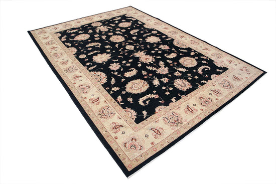 Traditional Hand Knotted Ziegler Farhan Wool Rug of Size 6'9'' X 9'4'' in Black and Ivory Colors - Made in Afghanistan
