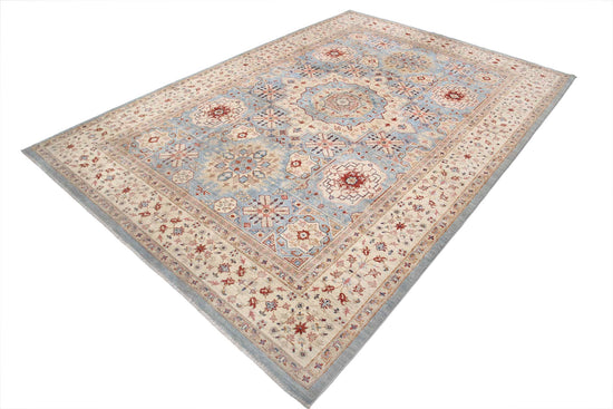 Traditional Hand Knotted Ziegler Farhan Wool Rug of Size 7'1'' X 10'2'' in Blue and Ivory Colors - Made in Afghanistan