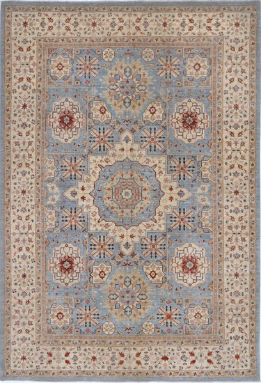 Traditional Hand Knotted Ziegler Farhan Wool Rug of Size 7'1'' X 10'2'' in Blue and Ivory Colors - Made in Afghanistan