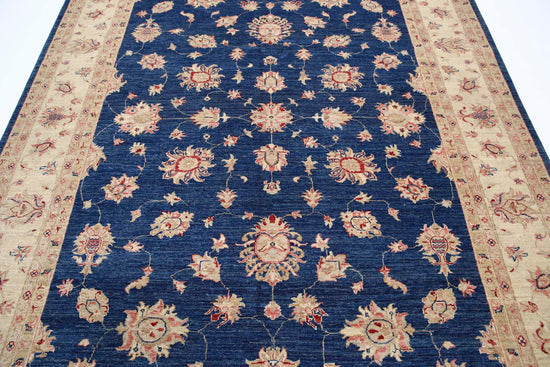 Traditional Hand Knotted Ziegler Farhan Wool Rug of Size 6'9'' X 9'3'' in Blue and Ivory Colors - Made in Afghanistan