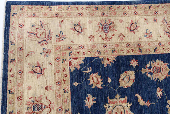 Traditional Hand Knotted Ziegler Farhan Wool Rug of Size 6'9'' X 9'3'' in Blue and Ivory Colors - Made in Afghanistan