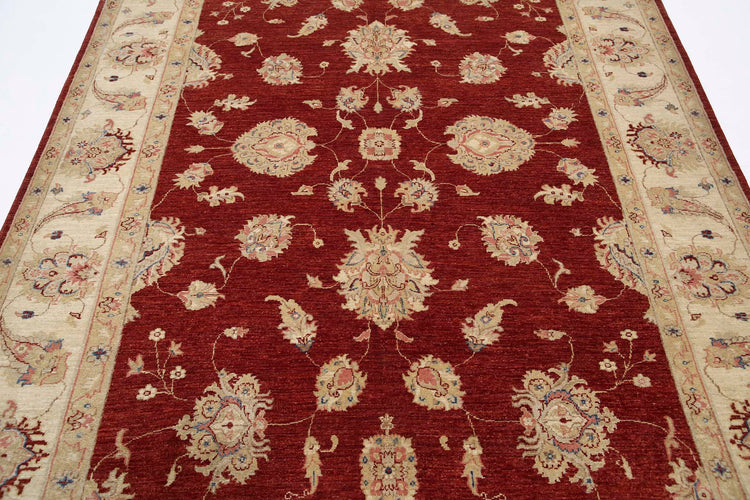 Traditional Hand Knotted Ziegler Farhan Wool Rug of Size 6'7'' X 9'4'' in Red and Ivory Colors - Made in Afghanistan