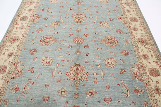Traditional Hand Knotted Ziegler Farhan Wool Rug of Size 6'9'' X 9'8'' in Blue and Ivory Colors - Made in Afghanistan
