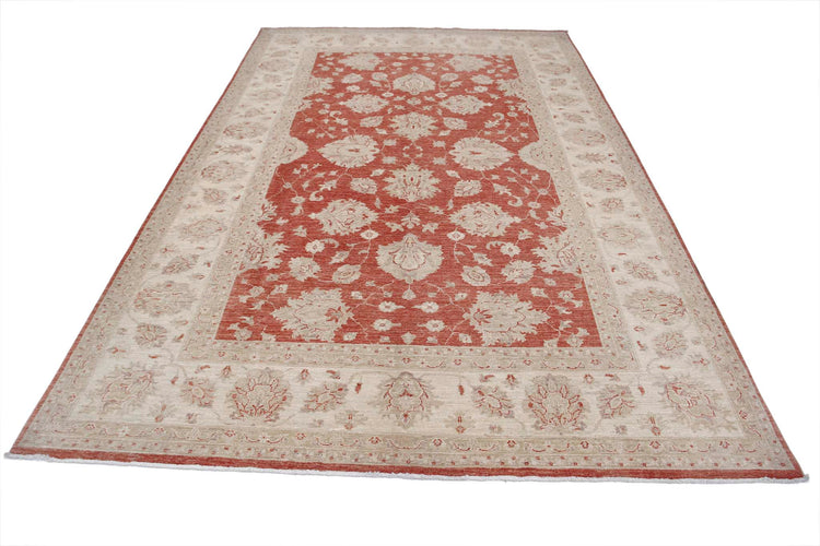 Traditional Hand Knotted Ziegler Farhan Wool Rug of Size 6'10'' X 9'11'' in Red and Ivory Colors - Made in Afghanistan