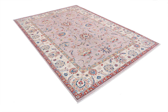 Traditional Hand Knotted Ziegler Farhan Wool Rug of Size 6'7'' X 9'6'' in Grey and Ivory Colors - Made in Afghanistan