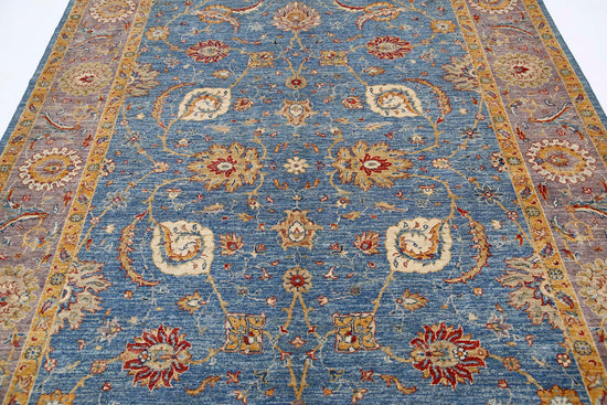Traditional Hand Knotted Ziegler Farhan Wool Rug of Size 6'6'' X 10'2'' in Blue and Purple Colors - Made in Afghanistan